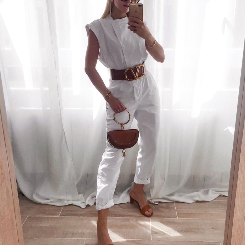 NWT Zara White Denim Jumpsuit size L *I SHIP SAME DAY!*